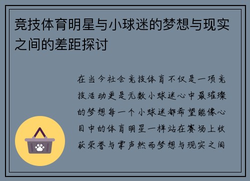 竞技体育明星与小球迷的梦想与现实之间的差距探讨